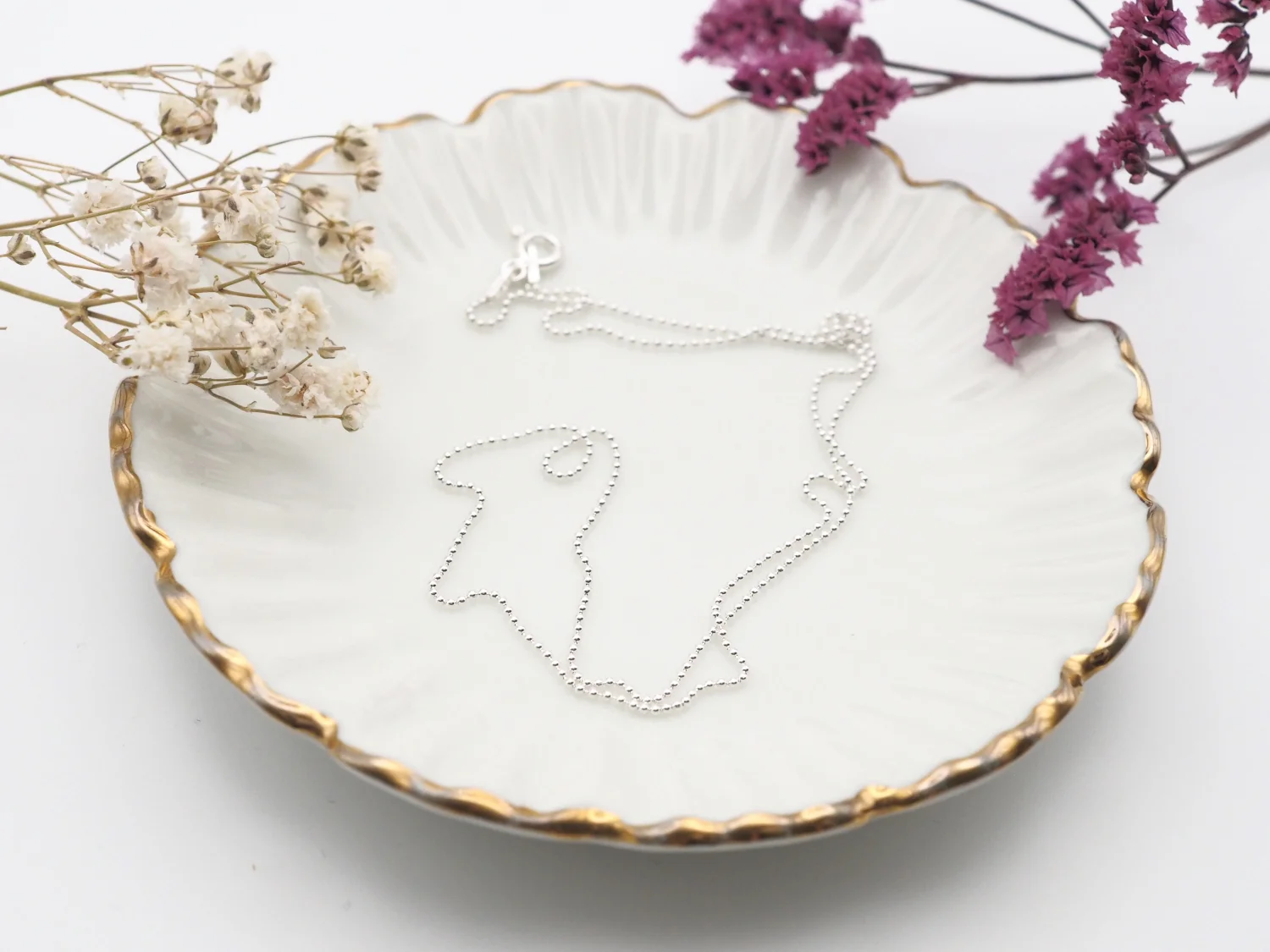 Srebrny łańcuszek kulkowy 42cm