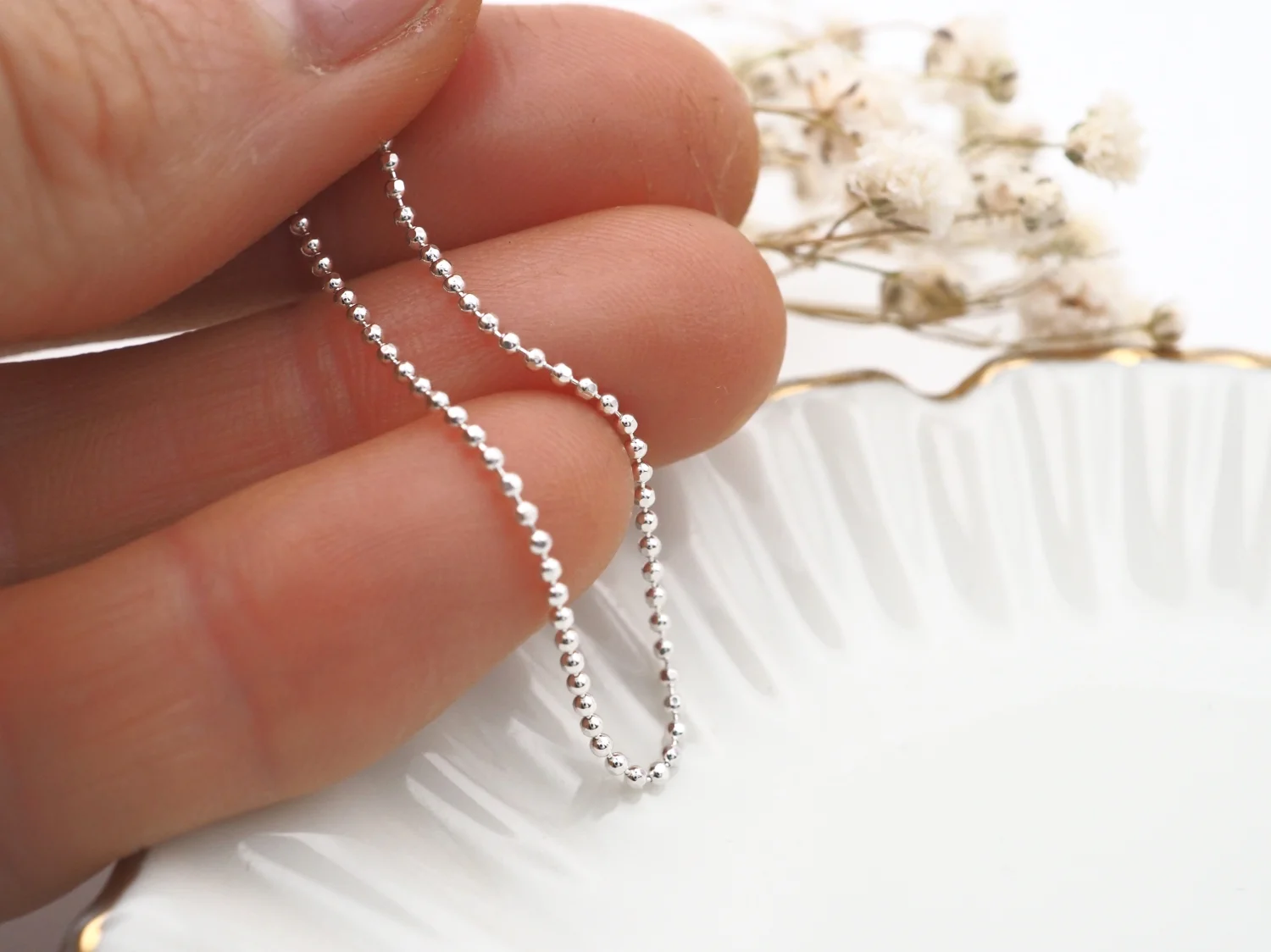 Srebrny łańcuszek kulkowy 45cm